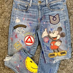Upcycled American Eagle Jeans With Mickey Mouse